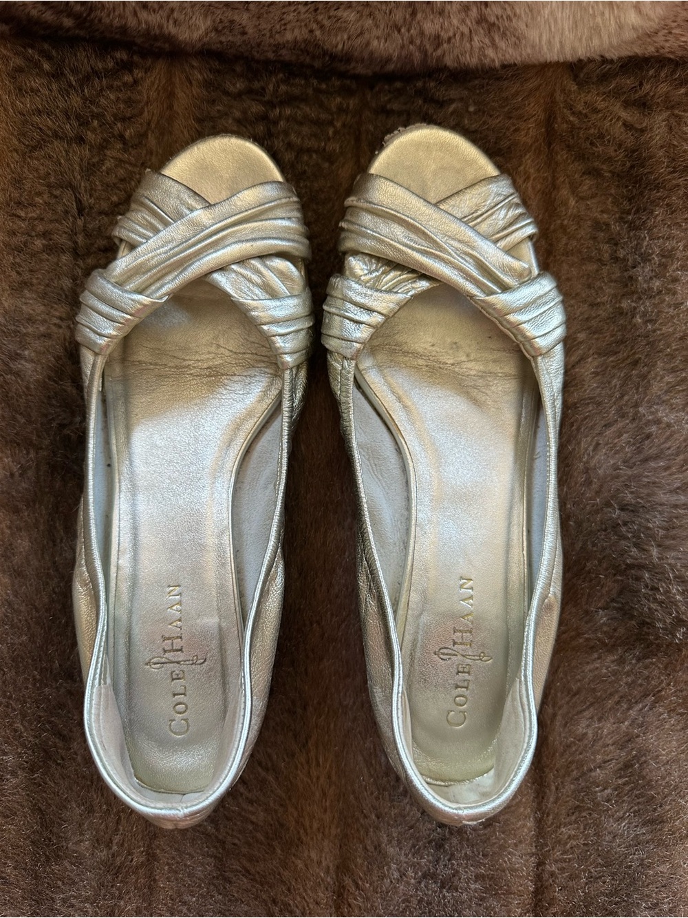 Cole Haan Silver Twisted Peep-Toe Flats